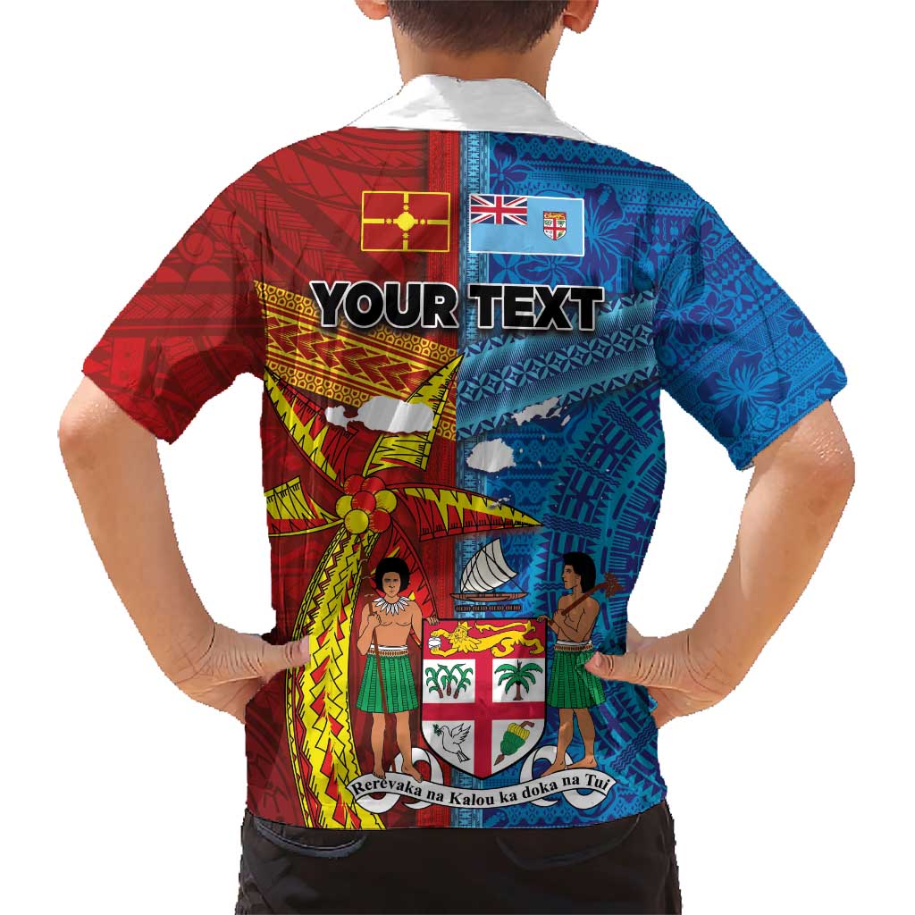 Personalised Fiji and Rotuma Together Family Matching Short Sleeve Bodycon Dress and Hawaiian Shirt Tapa and Pacific Art Pattern with Cultural Emblems Half Style