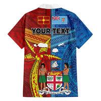 Personalised Fiji and Rotuma Together Family Matching Short Sleeve Bodycon Dress and Hawaiian Shirt Tapa and Pacific Art Pattern with Cultural Emblems Half Style