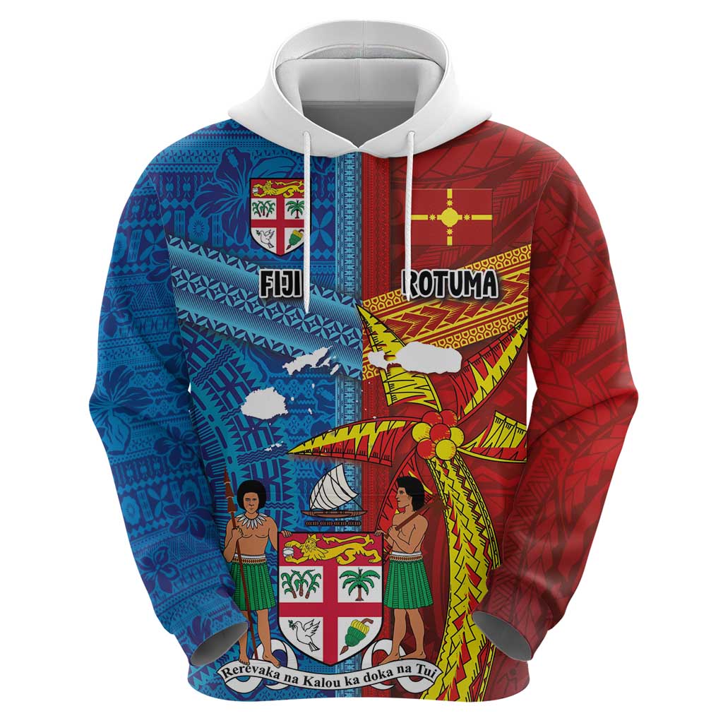 Personalised Fiji and Rotuma Together Hoodie Tapa and Pacific Art Pattern with Cultural Emblems Half Style