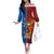 Personalised Fiji and Rotuma Together Off The Shoulder Long Sleeve Dress Tapa and Pacific Art Pattern with Cultural Emblems Half Style