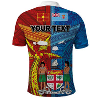 Personalised Fiji and Rotuma Together Polo Shirt Tapa and Pacific Art Pattern with Cultural Emblems Half Style