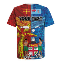 Personalised Fiji and Rotuma Together Rugby Jersey Tapa and Pacific Art Pattern with Cultural Emblems Half Style