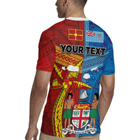 Personalised Fiji and Rotuma Together Rugby Jersey Tapa and Pacific Art Pattern with Cultural Emblems Half Style