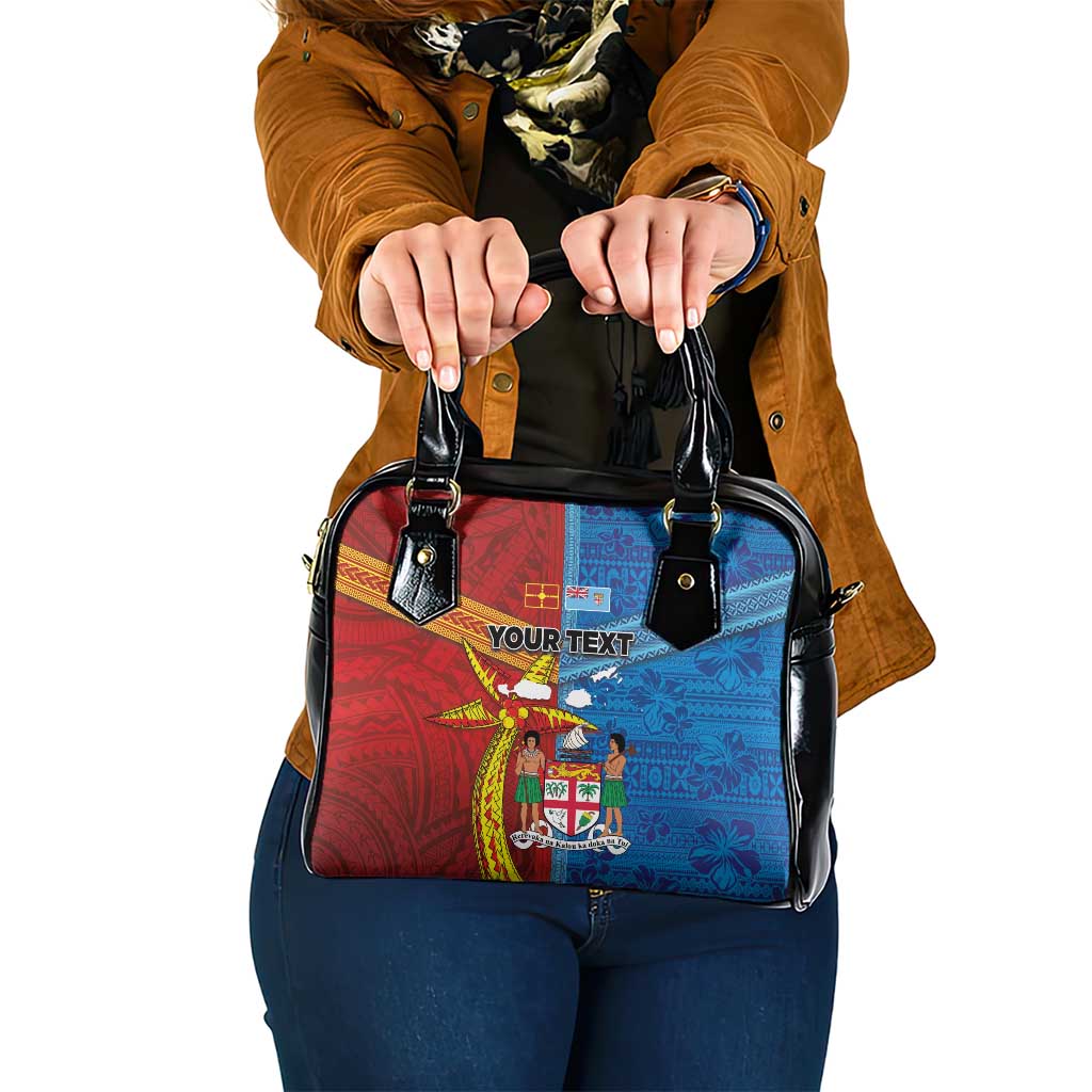 Personalised Fiji and Rotuma Together Shoulder Handbag Tapa and Pacific Art Pattern with Cultural Emblems Half Style
