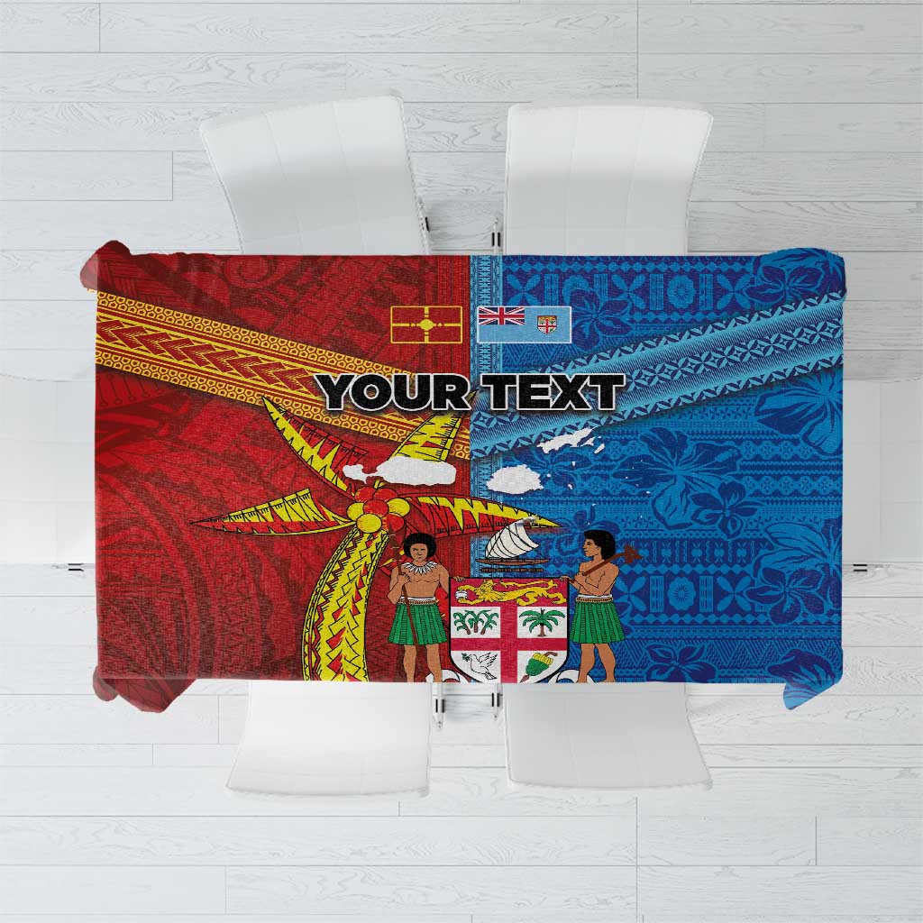 Personalised Fiji and Rotuma Together Tablecloth Tapa and Pacific Art Pattern with Cultural Emblems Half Style