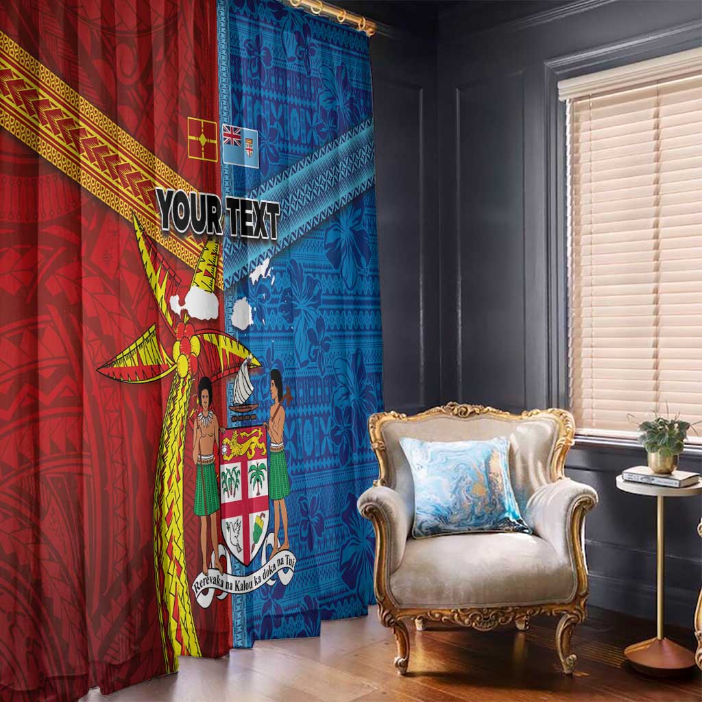Personalised Fiji and Rotuma Together Window Curtain Tapa and Pacific Art Pattern with Cultural Emblems Half Style