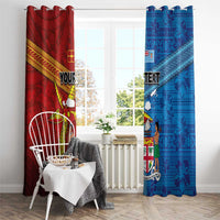 Personalised Fiji and Rotuma Together Window Curtain Tapa and Pacific Art Pattern with Cultural Emblems Half Style