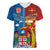 Personalised Fiji and Rotuma Together Women V-Neck T-Shirt Tapa and Pacific Art Pattern with Cultural Emblems Half Style