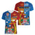 Personalised Fiji and Rotuma Together Women V-Neck T-Shirt Tapa and Pacific Art Pattern with Cultural Emblems Half Style