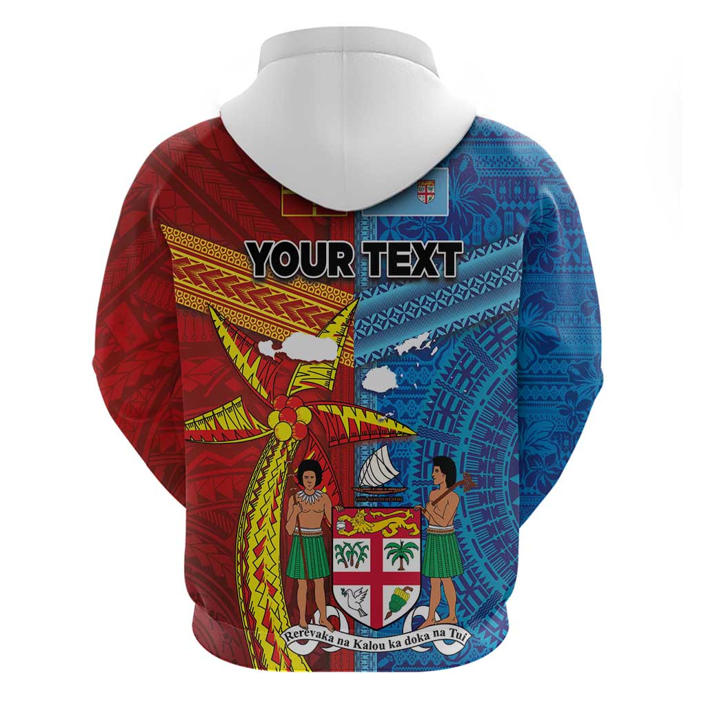 Personalised Fiji and Rotuma Together Zip Hoodie Tapa and Pacific Art Pattern with Cultural Emblems Half Style