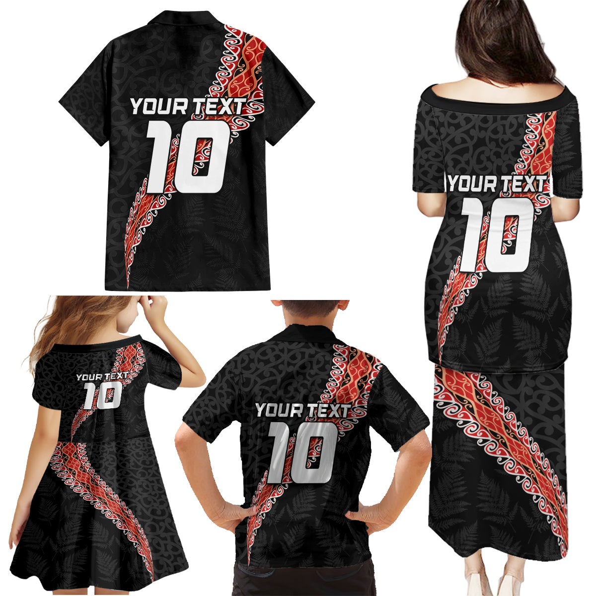 Custom New Zealand Rugby Family Matching Puletasi and Hawaiian Shirt Maori and Silver Fern Half Style