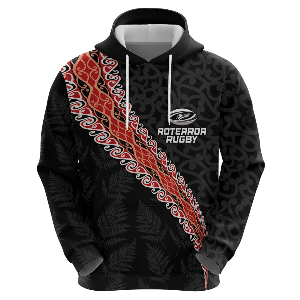 Custom New Zealand Rugby Hoodie Maori and Silver Fern Half Style