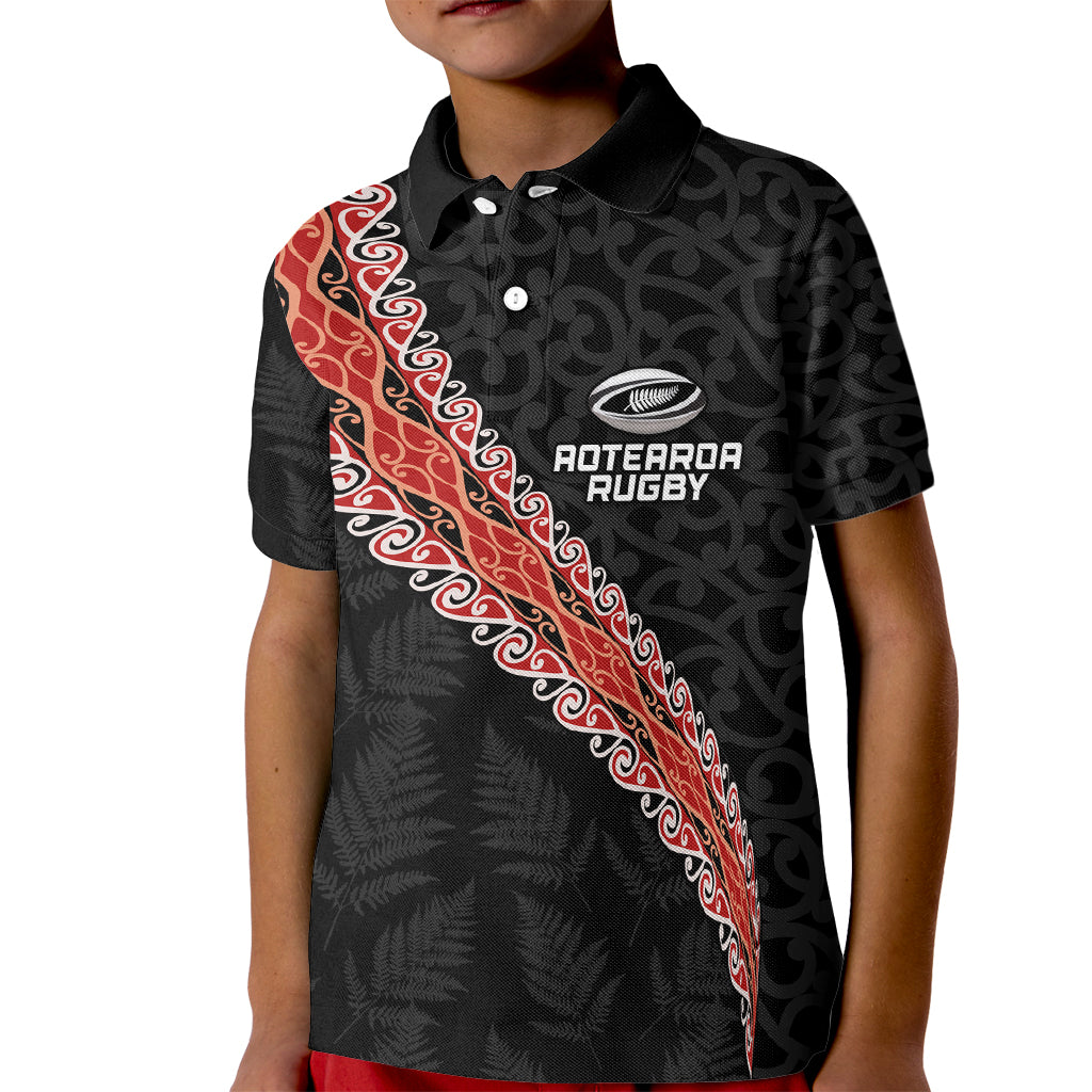 Custom New Zealand Rugby Kid Polo Shirt Maori and Silver Fern Half Style