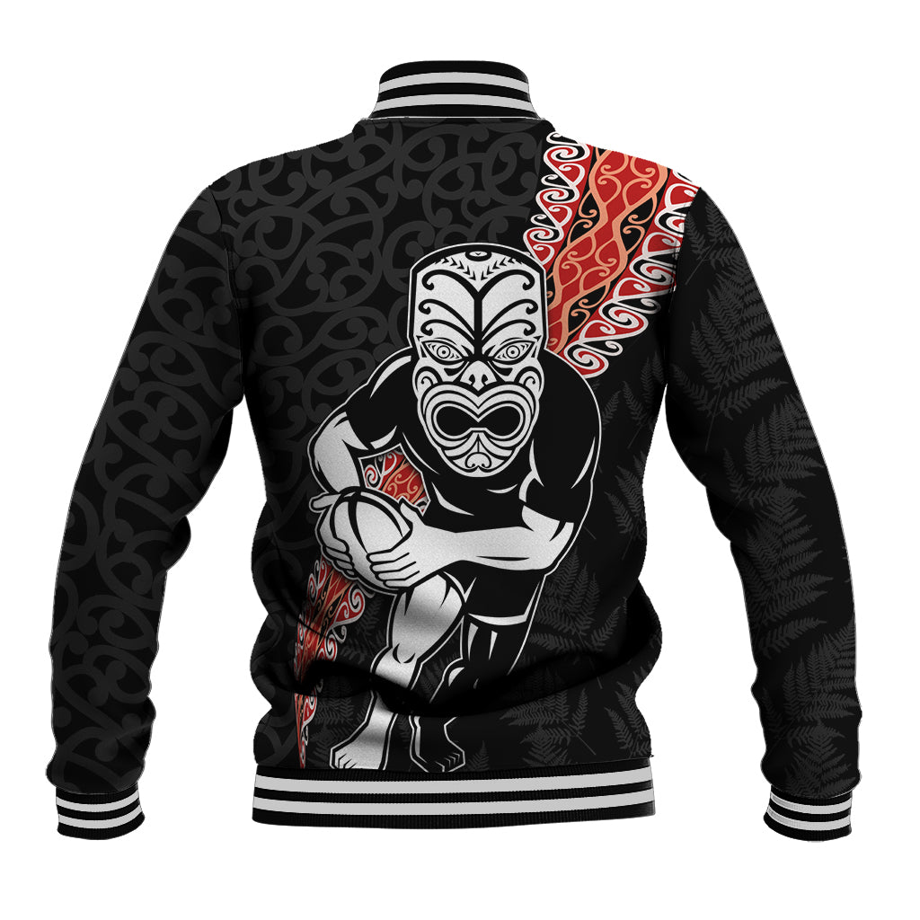 New Zealand Maori Warrior Rugby Baseball Jacket Maori and Silver Fern Half Style