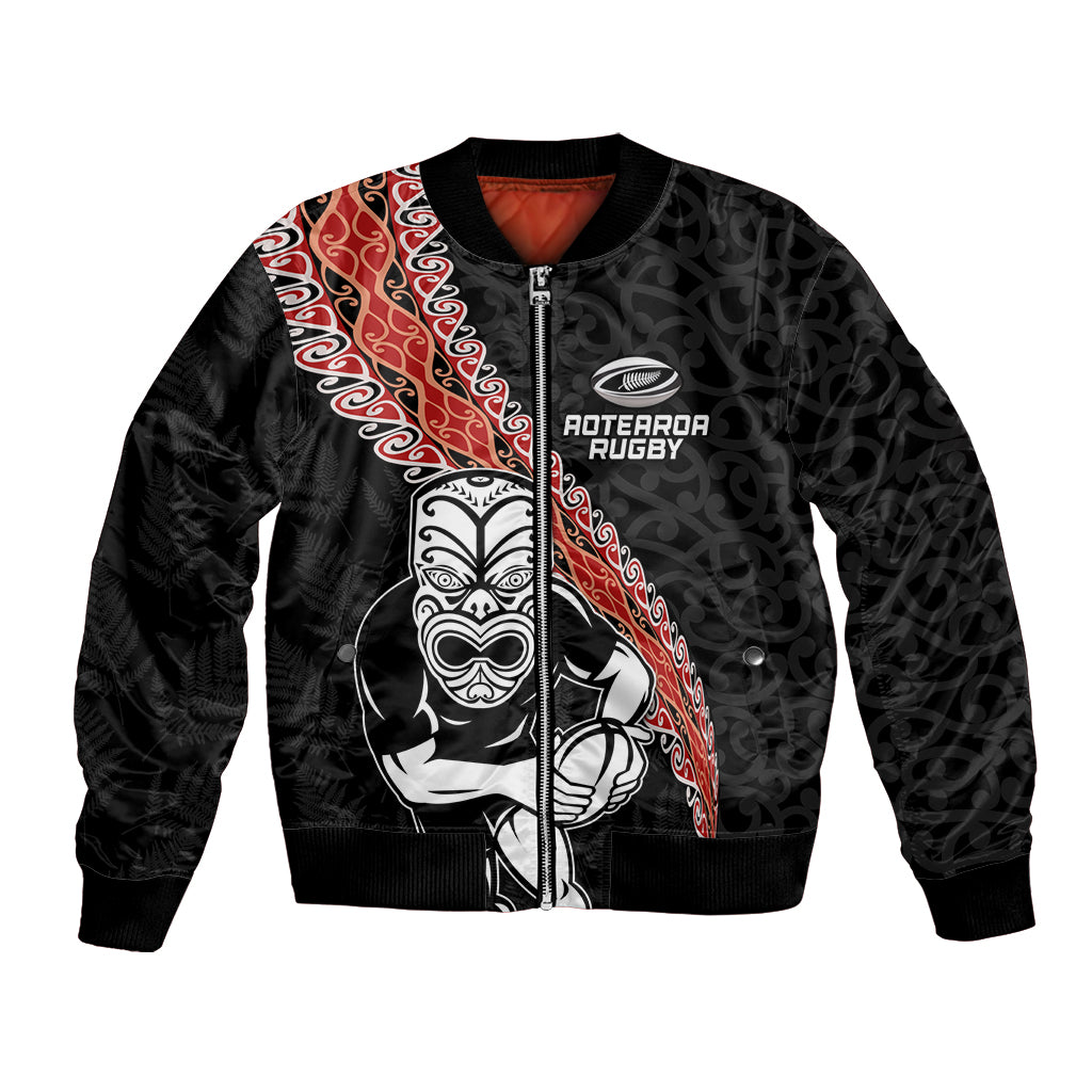 New Zealand Maori Warrior Rugby Bomber Jacket Maori and Silver Fern Half Style