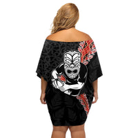 New Zealand Maori Warrior Rugby Family Matching Off Shoulder Short Dress and Hawaiian Shirt Maori and Silver Fern Half Style