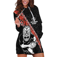 New Zealand Maori Warrior Rugby Hoodie Dress Maori and Silver Fern Half Style LT03 Black - Polynesian Pride