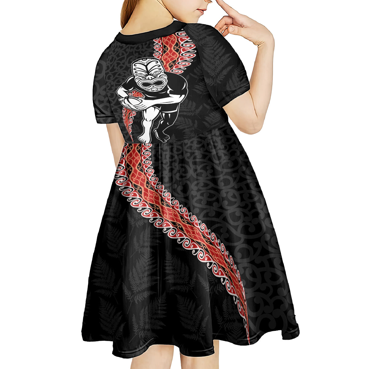 New Zealand Maori Warrior Rugby Kid Short Sleeve Dress Maori and Silver Fern Half Style LT03 - Polynesian Pride