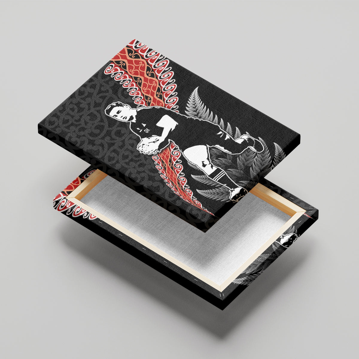 New Zealand Maori Rugby Player Canvas Wall Art Maori and Silver Fern Half Style