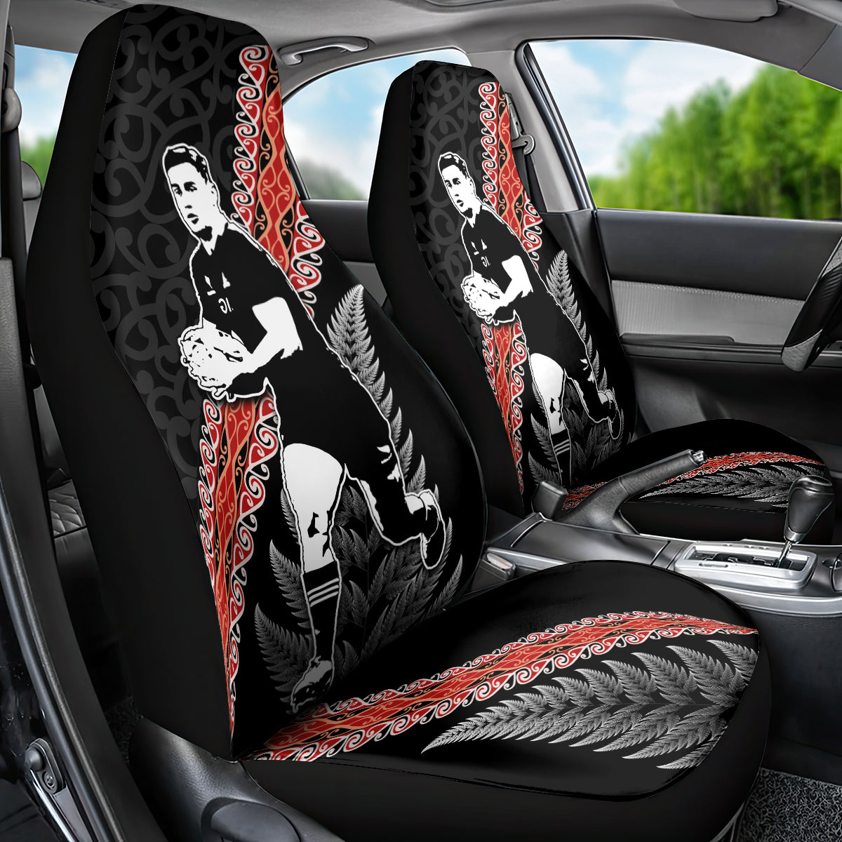 New Zealand Maori Rugby Player Car Seat Cover Maori and Silver Fern Half Style