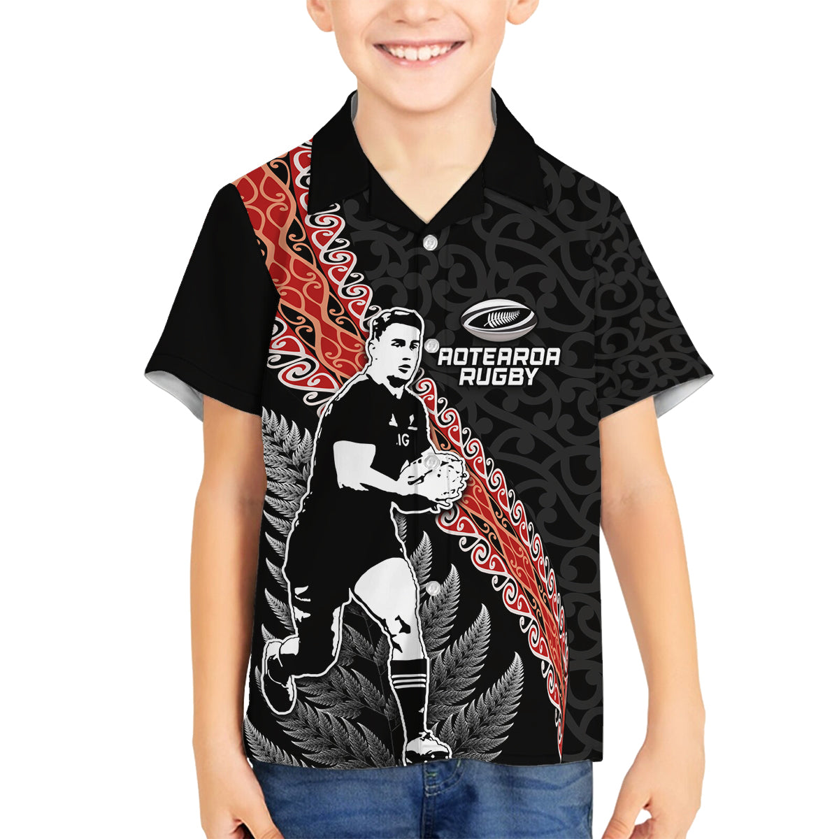 New Zealand Maori Rugby Player Family Matching Long Sleeve Bodycon Dress and Hawaiian Shirt Maori and Silver Fern Half Style