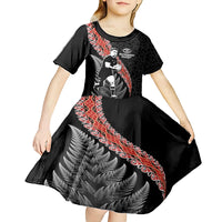 New Zealand Maori Rugby Player Kid Short Sleeve Dress Maori and Silver Fern Half Style LT03 - Polynesian Pride