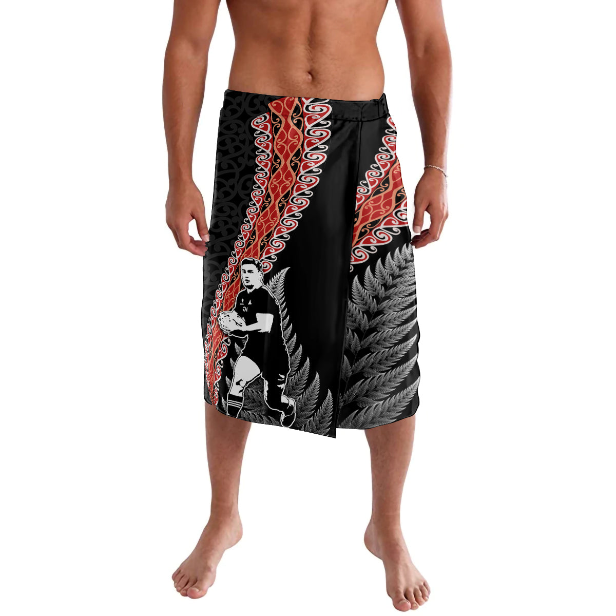 New Zealand Maori Rugby Player Lavalava Maori and Silver Fern Half Style