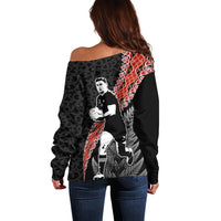 New Zealand Maori Rugby Player Off Shoulder Sweater Maori and Silver Fern Half Style