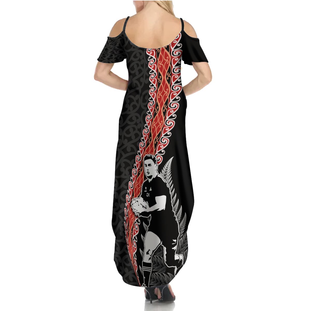 New Zealand Maori Rugby Player Summer Maxi Dress Maori and Silver Fern Half Style