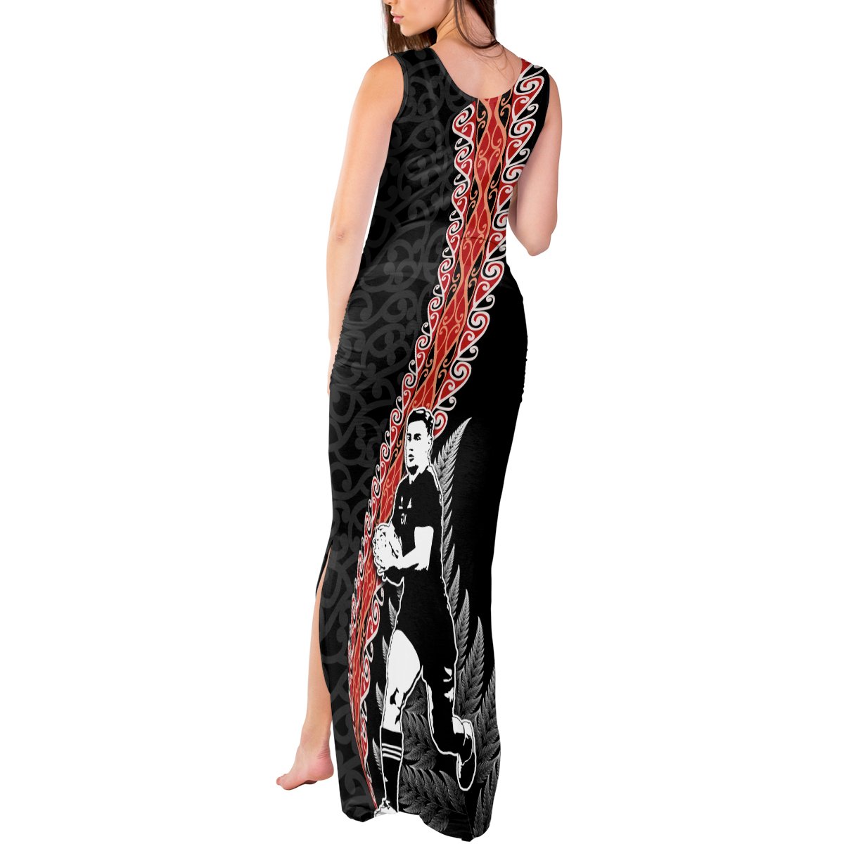 New Zealand Maori Rugby Player Tank Maxi Dress Maori and Silver Fern Half Style LT03 - Polynesian Pride