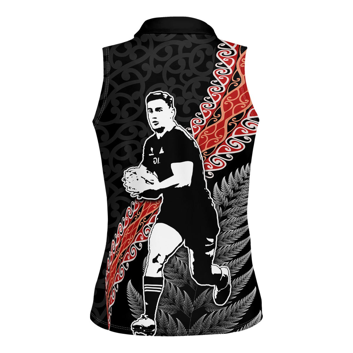 New Zealand Maori Rugby Player Women Sleeveless Polo Shirt Maori and Silver Fern Half Style