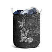Hawaiian Monk Seal and Whale Laundry Basket Kakau Tribal Pattern Grayscale