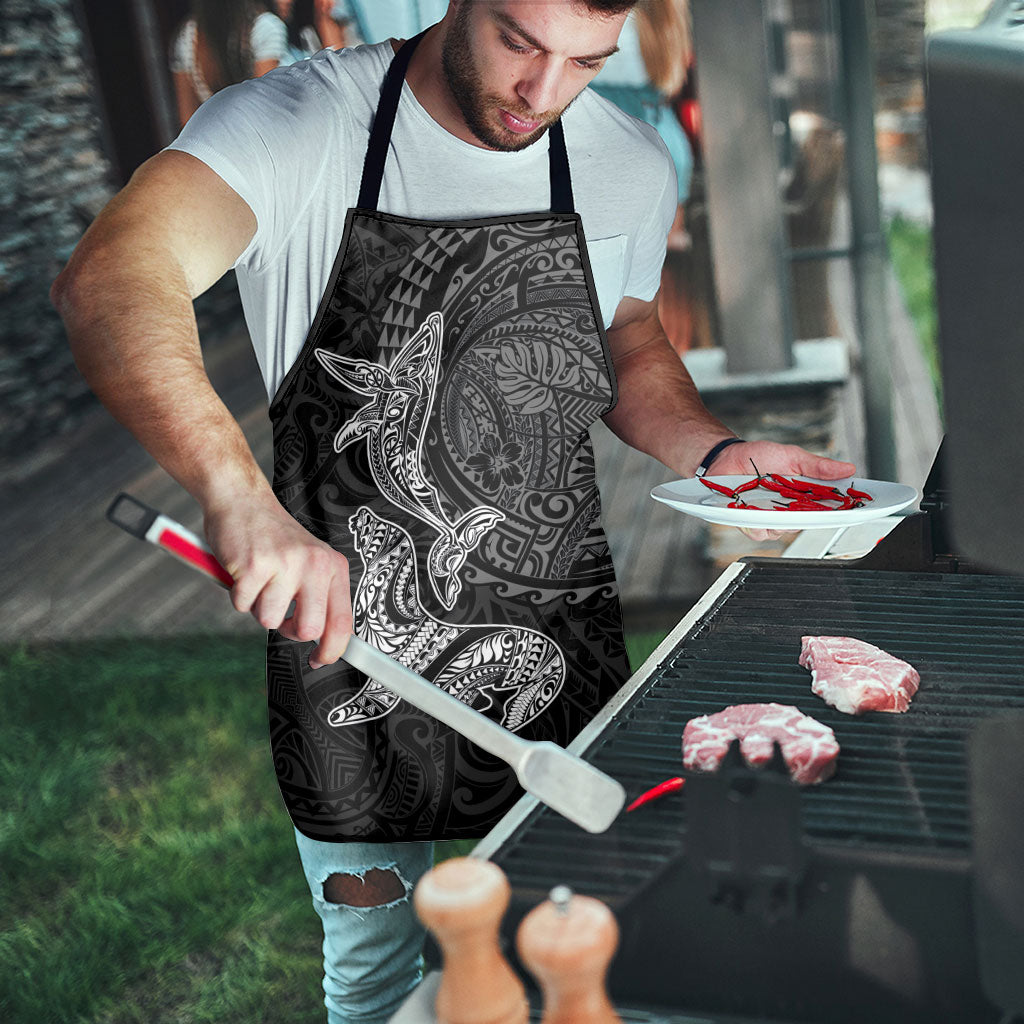 Hawaiian Monk Seal and Whale Apron Kakau Tribal Pattern Grayscale