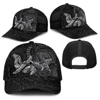Hawaiian Monk Seal and Whale Baseball Net Cap Kakau Tribal Pattern Grayscale
