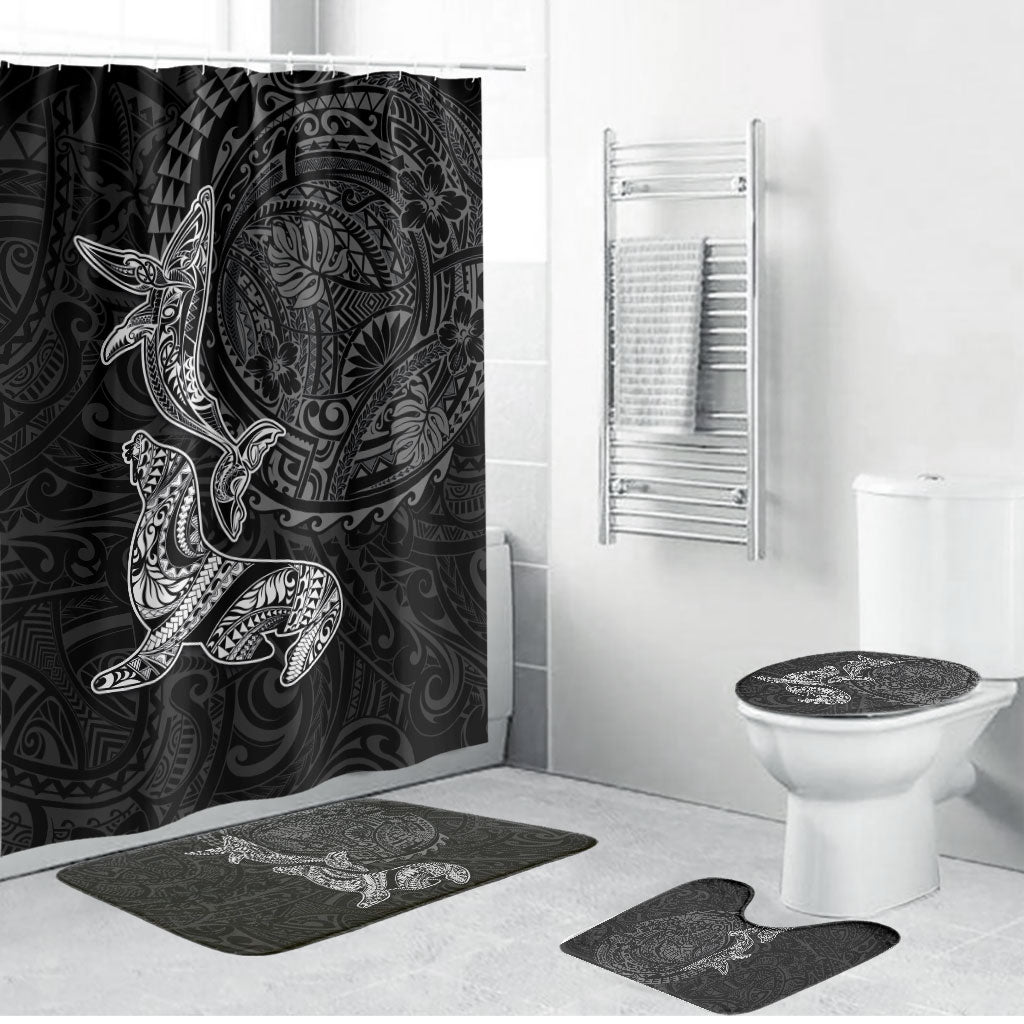 Hawaiian Monk Seal and Whale Bathroom Set Kakau Tribal Pattern Grayscale