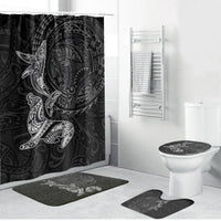 Hawaiian Monk Seal and Whale Bathroom Set Kakau Tribal Pattern Grayscale