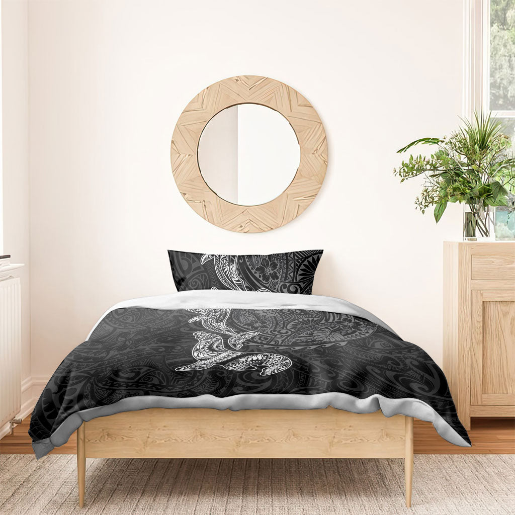 Hawaiian Monk Seal and Whale Bedding Set Kakau Tribal Pattern Grayscale
