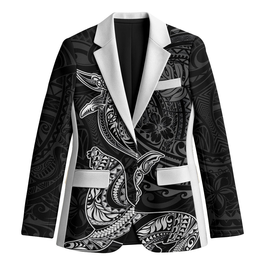 Hawaiian Monk Seal and Whale Blazer Kakau Tribal Pattern Grayscale