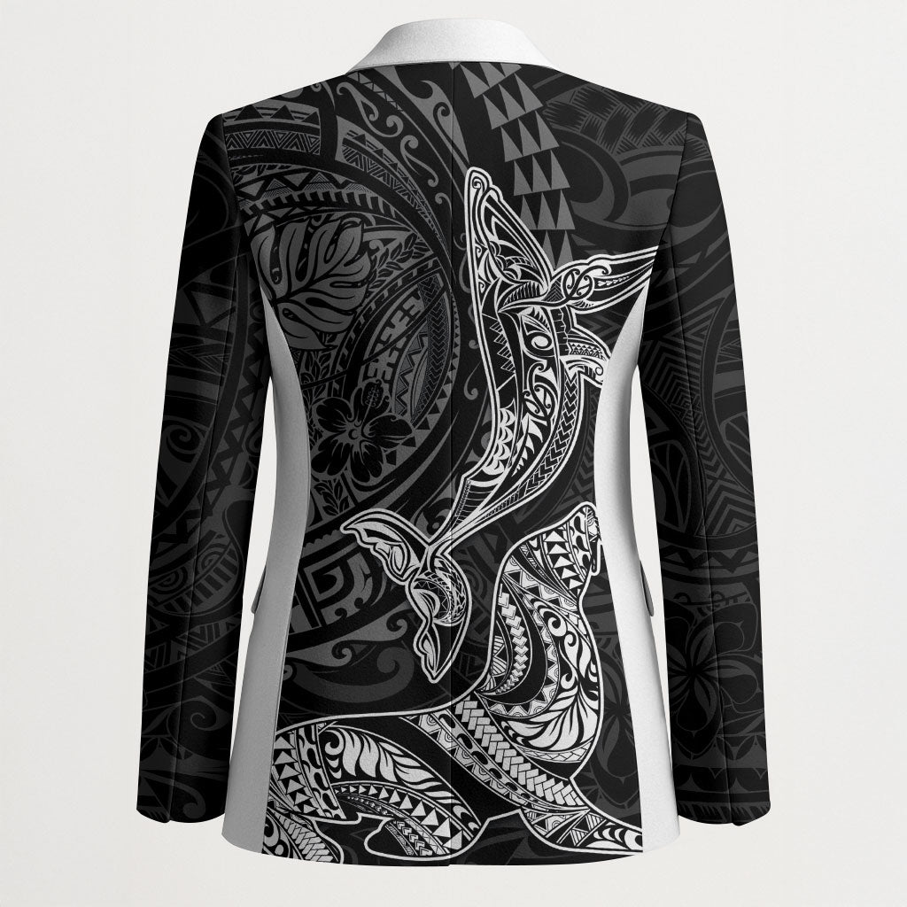 Hawaiian Monk Seal and Whale Blazer Kakau Tribal Pattern Grayscale