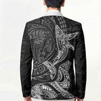 Hawaiian Monk Seal and Whale Blazer Kakau Tribal Pattern Grayscale