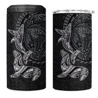 Hawaiian Monk Seal and Whale 4 in 1 Can Cooler Tumbler Kakau Tribal Pattern Grayscale