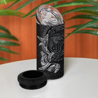 Hawaiian Monk Seal and Whale 4 in 1 Can Cooler Tumbler Kakau Tribal Pattern Grayscale
