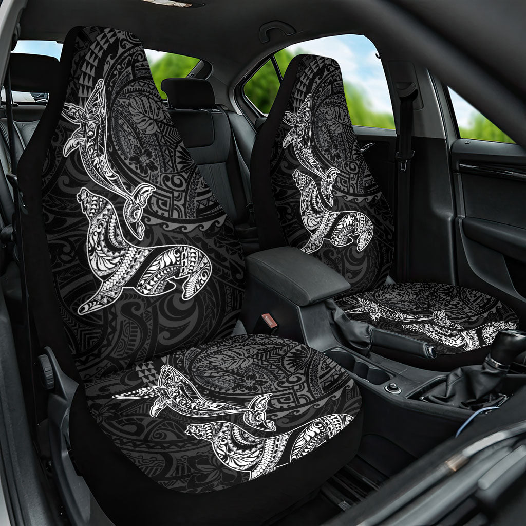 Hawaiian Monk Seal and Whale Car Seat Cover Kakau Tribal Pattern Grayscale