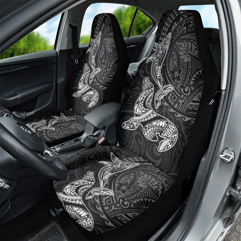 Hawaiian Monk Seal and Whale Car Seat Cover Kakau Tribal Pattern Grayscale