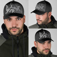 Hawaiian Monk Seal and Whale Classic Cap Kakau Tribal Pattern Grayscale