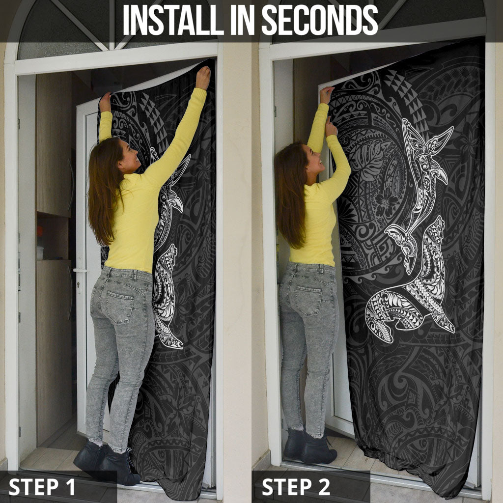 Hawaiian Monk Seal and Whale Door Cover Kakau Tribal Pattern Grayscale