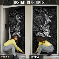 Hawaiian Monk Seal and Whale Door Cover Kakau Tribal Pattern Grayscale