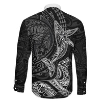Hawaiian Monk Seal and Whale Family Matching Long Sleeve Bodycon Dress and Hawaiian Shirt Kakau Tribal Pattern Grayscale LT03 - Polynesian Pride