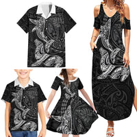 Hawaiian Monk Seal and Whale Family Matching Summer Maxi Dress and Hawaiian Shirt Kakau Tribal Pattern Grayscale LT03 - Polynesian Pride