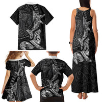 Hawaiian Monk Seal and Whale Family Matching Tank Maxi Dress and Hawaiian Shirt Kakau Tribal Pattern Grayscale LT03 - Polynesian Pride